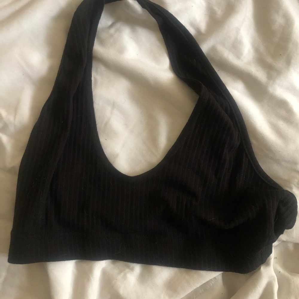 Misguided black halter crop top size 8